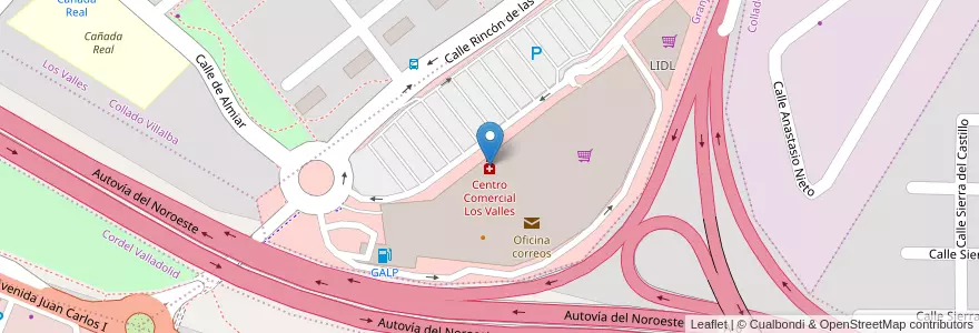 Mapa de ubicacion de Centro Comercial Los Valles en 스페인, Comunidad De Madrid, Comunidad De Madrid, Cuenca Del Guadarrama, Collado Villalba.