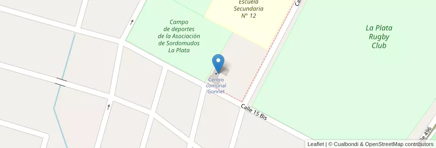 Mapa de ubicacion de Centro comunal Gonnet, Gonnet en アルゼンチン, ブエノスアイレス州, Partido De La Plata, Manuel B. Gonnet.
