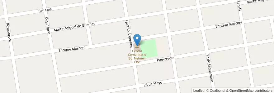Mapa de ubicacion de Centro Comunitario Bo. Nehuen Che en Arjantin, Şili, Neuquén, Departamento Confluencia, Municipio De Cutral Có, Cutral Có.