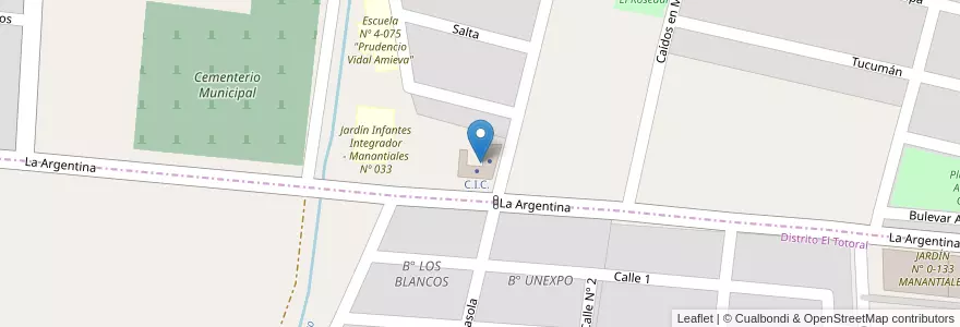 Mapa de ubicacion de Centro Comunitario Integrador Nestor Kitchner en Argentine, Chili, Mendoza, Departamento Tunuyán, Distrito El Totoral.