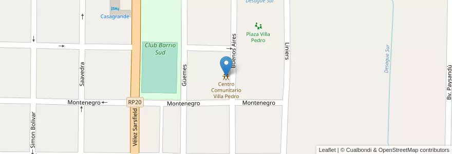 Mapa de ubicacion de Centro Comunitario Villa Pedro en الأرجنتين, إنتري ريوس, Departamento Villaguay, Distrito Lucas Al Sud, Villaguay.