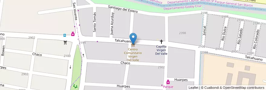 Mapa de ubicacion de Centro Comunitario Virgen Del Valle en Argentina, Mendoza, Cile, Godoy Cruz, Departamento Capital, Distrito Ciudad De Godoy Cruz, Ciudad De Mendoza.