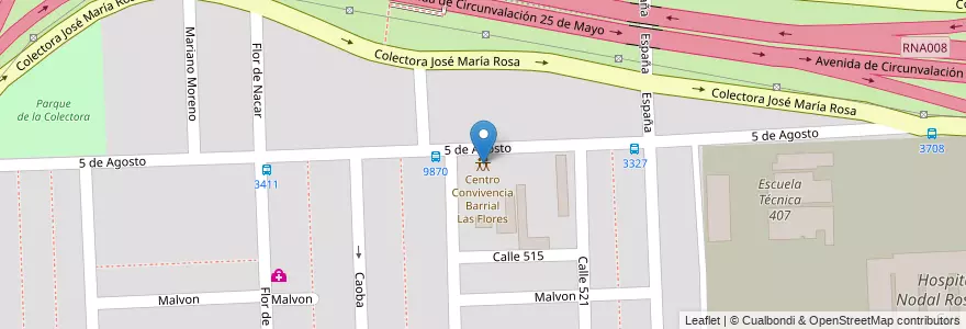 Mapa de ubicacion de Centro Convivencia Barrial Las Flores en Argentinië, Santa Fe, Departamento Rosario, Municipio De Rosario, Rosario.