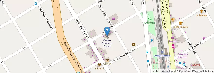 Mapa de ubicacion de Centro Cristiano Elunei en Arjantin, Buenos Aires, Partido De Almirante Brown, Longchamps.