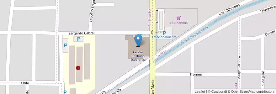 Mapa de ubicacion de Centro Cristiano Esperanza en アルゼンチン, チリ, ネウケン州, Departamento Confluencia, Municipio De Plottier, Plottier.