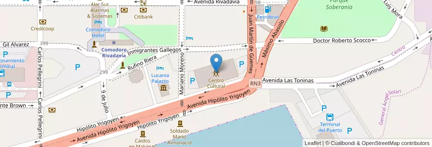 Mapa de ubicacion de Centro Cultural en الأرجنتين, شوبوت, Departamento Escalante, Comodoro Rivadavia.