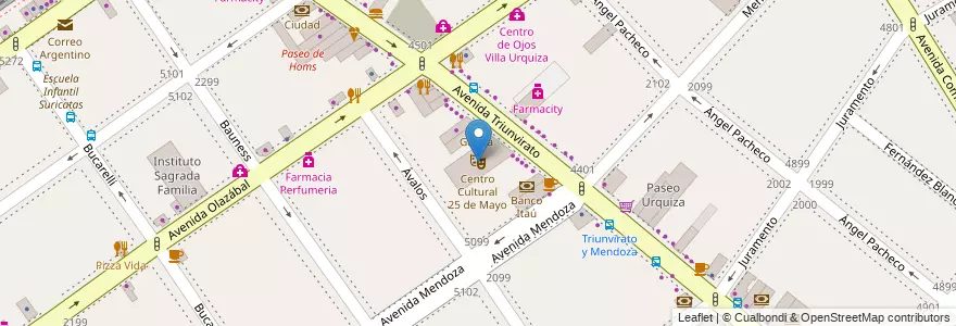 Mapa de ubicacion de Centro Cultural 25 de Mayo, Villa Urquiza en Argentina, Ciudad Autónoma De Buenos Aires, Comuna 12, Buenos Aires.