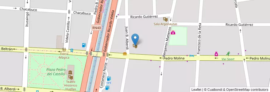 Mapa de ubicacion de Centro Cultural "Armando Tejada Gómez" en 阿根廷, Mendoza, 智利, Departamento Guaymallén, Departamento Capital, Ciudad De Mendoza, Distrito Pedro Molina.