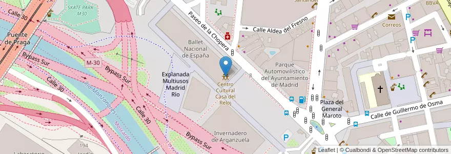 Mapa de ubicacion de Centro Cultural Casa del Reloj en スペイン, マドリード州, Comunidad De Madrid, Área Metropolitana De Madrid Y Corredor Del Henares, Madrid.