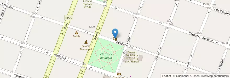 Mapa de ubicacion de Centro Cultural Florencio Constantino en アルゼンチン, ブエノスアイレス州, Partido De Bragado, Bragado.