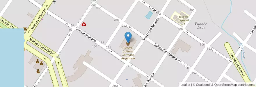 Mapa de ubicacion de Centro Cultural Germano Argentino en アルゼンチン, ミシオネス州, Departamento Leandro N. Alem, Municipio De Leandro N. Alem, Leandro N. Alem.