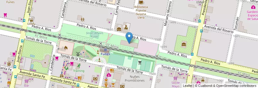 Mapa de ubicacion de Centro Cultural Guille Moreno en Arjantin, Santa Fe, Departamento Rosario, Municipio De Funes, Funes.