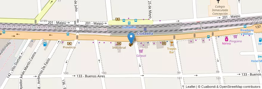 Mapa de ubicacion de Centro Cultural Olmedo en Arjantin, Buenos Aires, Partido De Tres De Febrero, Ciudadela.