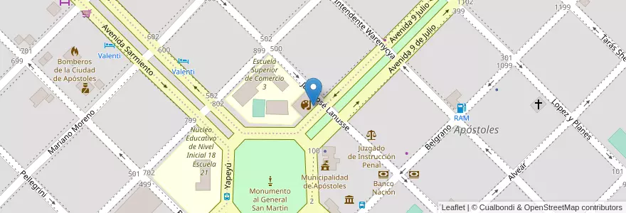 Mapa de ubicacion de Centro Cultural "Raúl Delavy" en Аргентина, Misiones, Departamento Apóstoles, Municipio De Apóstoles, Apóstoles.