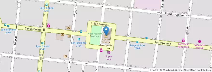 Mapa de ubicacion de Centro Cultural San vicente en Аргентина, Кордова, Departamento Capital, Pedanía Capital, Córdoba, Municipio De Córdoba.