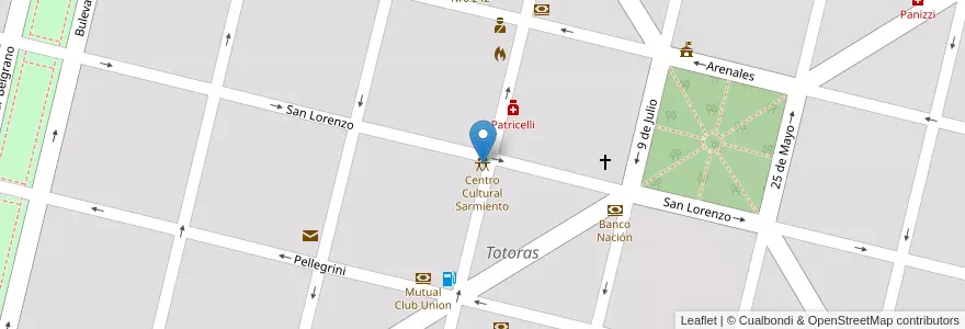 Mapa de ubicacion de Centro Cultural Sarmiento en Arjantin, Santa Fe, Departamento Iriondo, Municipio De Totoras.
