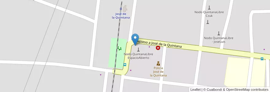 Mapa de ubicacion de Centro Cultural y cantina del Espacio Abierto en アルゼンチン, コルドバ州, Departamento Santa María, Pedanía San Isidro, Comuna De Villa San Isidro, José De La Quintana.