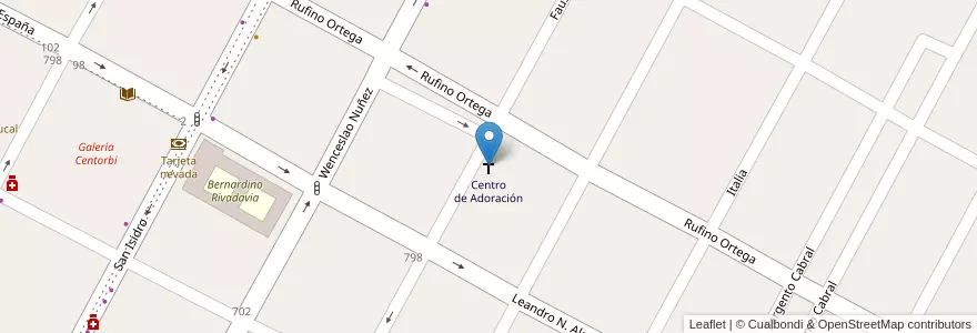 Mapa de ubicacion de Centro de Adoración en アルゼンチン, チリ, メンドーサ州, Departamento Rivadavia, Distrito Ciudad De Rivadavia.