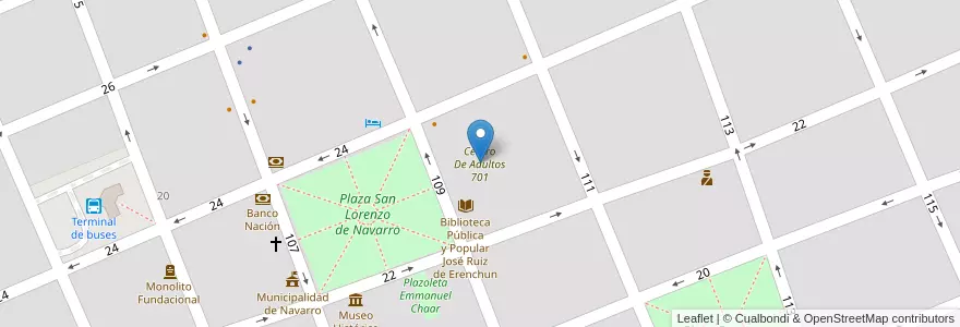 Mapa de ubicacion de Centro De Adultos 701 en アルゼンチン, ブエノスアイレス州, Partido De Navarro, Navarro.