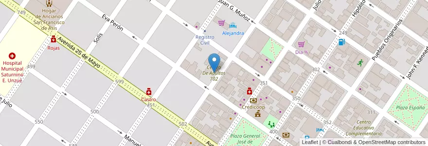 Mapa de ubicacion de Centro De Adultos 702 en Arjantin, Buenos Aires, Partido De Rojas, Rojas.