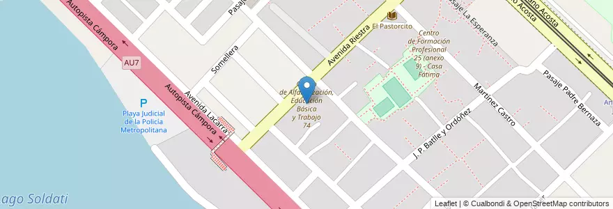 Mapa de ubicacion de Centro de Alfabetización, Educación Básica y Trabajo 74, Villa Soldati en Argentina, Ciudad Autónoma De Buenos Aires, Buenos Aires, Comuna 8.