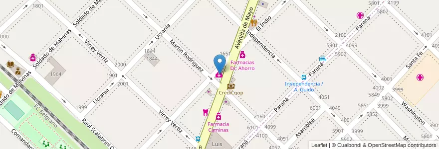Mapa de ubicacion de Centro de Atención en 아르헨티나, 부에노스아이레스주, Partido De San Isidro, Villa Adelina.