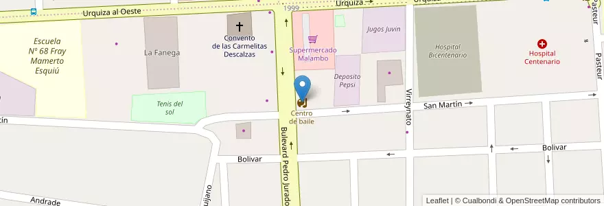 Mapa de ubicacion de Centro de baile en Arjantin, Entre Ríos, Departamento Gualeguaychú, Gualeguaychú, Gualeguaychú, Distrito Costa Uruguay Sur.