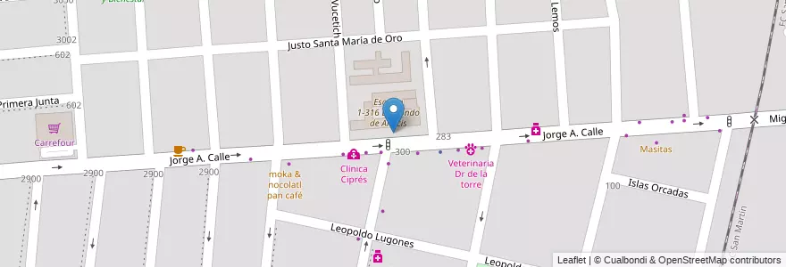 Mapa de ubicacion de Centro de Capacitación para Trabajo 6-018 Leonor Lemos en Argentinien, Chile, Mendoza, Departamento Capital, Ciudad De Mendoza.