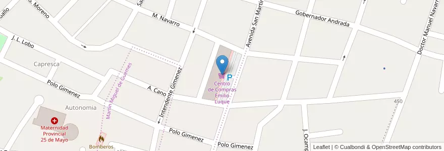 Mapa de ubicacion de Centro de Compras Emilio Luque en Аргентина, Катамарка, Departamento Capital, Municipio De San Fernando Del Valle De Catamarca, San Fernando Del Valle De Catamarca.