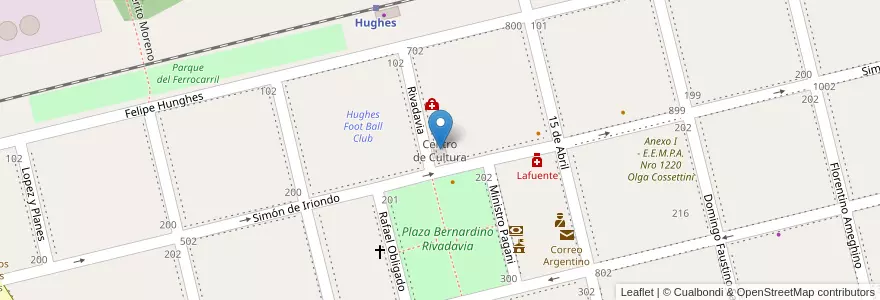 Mapa de ubicacion de Centro de Cultura en Argentinien, Santa Fe, Departamento General López, Municipio De Hughes, Hughes.