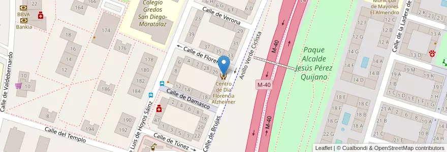 Mapa de ubicacion de Centro de Día Florencia Alzheimer en Espanha, Comunidade De Madrid, Comunidade De Madrid, Área Metropolitana De Madrid Y Corredor Del Henares, Madrid.