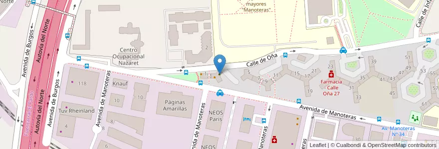 Mapa de ubicacion de Centro de Día y Residencia para Mayores dependientes Manoteras en إسبانيا, منطقة مدريد, منطقة مدريد, Área Metropolitana De Madrid Y Corredor Del Henares, مدريد.