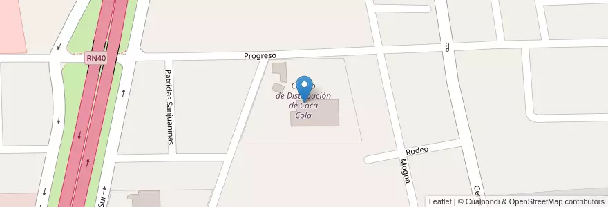 Mapa de ubicacion de Centro de Distribución de Coca Cola en Arjantin, San Juan, Şili, Rawson.