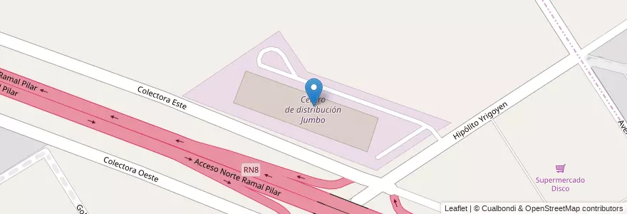Mapa de ubicacion de Centro de distribución Jumbo en الأرجنتين, بوينس آيرس, Partido Del Pilar.
