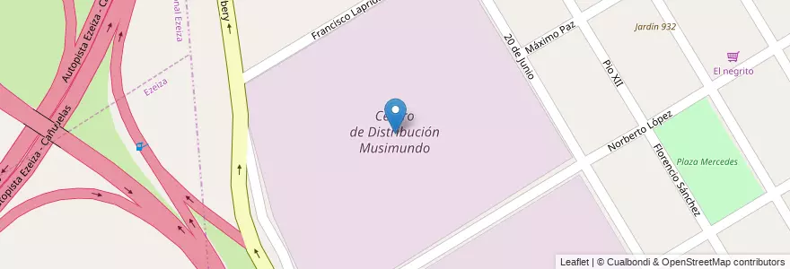 Mapa de ubicacion de Centro de Distribución Musimundo en آرژانتین, استان بوئنوس آیرس, Partido De Esteban Echeverría, El Jagüel.