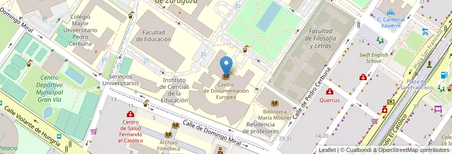 Mapa de ubicacion de Centro de Documentación Europea en 西班牙, Aragón, 萨拉戈萨, Zaragoza, 萨拉戈萨.