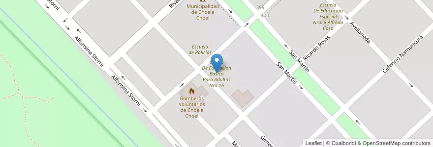 Mapa de ubicacion de Centro De Educacion Basica Para Adultos Nro.16 en آرژانتین, استان ریو نگرو، آرژانتین, Departamento Avellaneda, Choele Choel.