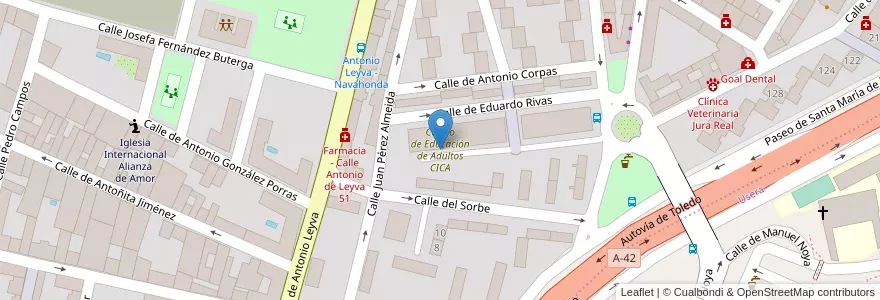 Mapa de ubicacion de Centro de Educación de Adultos CICA en Spanien, Autonome Gemeinschaft Madrid, Autonome Gemeinschaft Madrid, Área Metropolitana De Madrid Y Corredor Del Henares, Madrid.