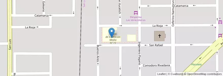 Mapa de ubicacion de Centro de Educación Media Nº 15 en Arjantin, Şili, Río Negro, Cipolletti, Departamento General Roca.