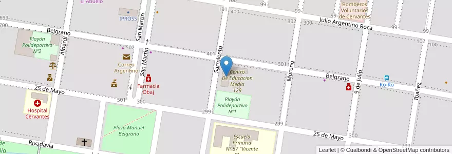 Mapa de ubicacion de Centro de Educación Media Nº 62 en 阿根廷, 内格罗河省, Departamento General Roca, Municipio De Cervantes, Cervantes.