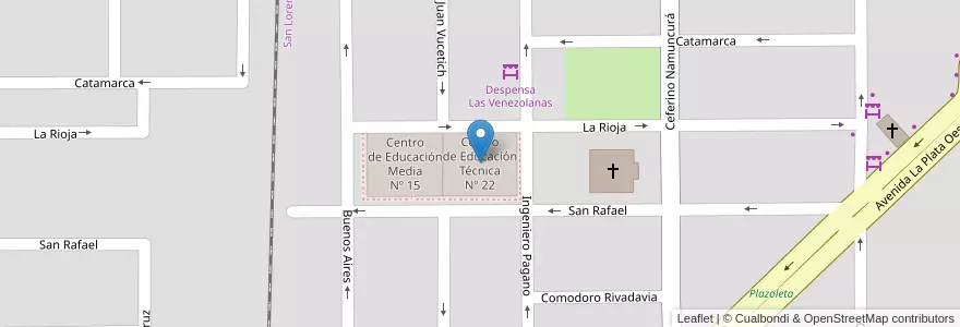 Mapa de ubicacion de Centro de Educación Técnica Nº 22 en Arjantin, Şili, Río Negro, Cipolletti, Departamento General Roca.