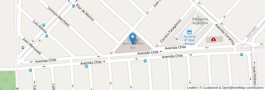 Mapa de ubicacion de Centro de Encuentro Sur en Argentina, Chile, Chubut, Departamento Escalante, Comodoro Rivadavia.