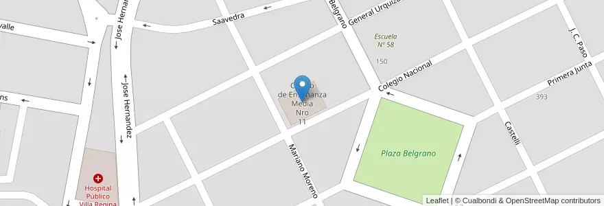 Mapa de ubicacion de Centro de Enseñanza Media Nro 11 en 아르헨티나, 리오네그로주, Departamento General Roca, Villa Regina.