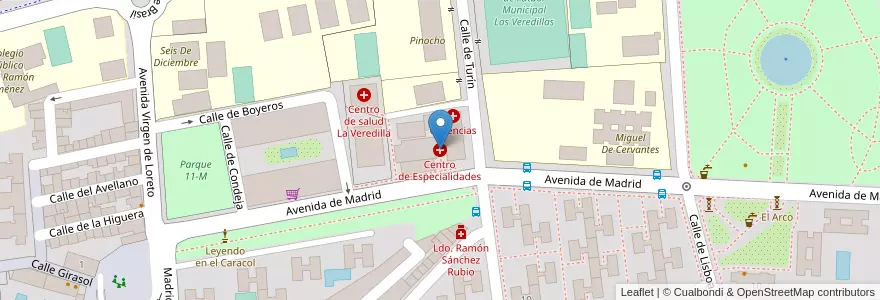 Mapa de ubicacion de Centro de Especialidades en اسپانیا, بخش خودمختار مادرید, بخش خودمختار مادرید, Área Metropolitana De Madrid Y Corredor Del Henares, Torrejón De Ardoz.