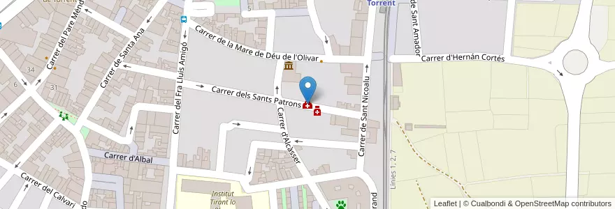 Mapa de ubicacion de Centro de Especialidades Santos Patronos en Spanien, Valencianische Gemeinschaft, Valencia, L'Horta Oest, Torrent.
