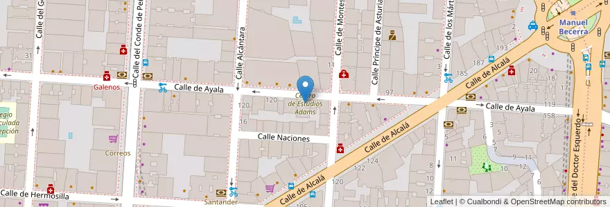 Mapa de ubicacion de Centro de Estudios Adams en スペイン, マドリード州, Comunidad De Madrid, Área Metropolitana De Madrid Y Corredor Del Henares, Madrid.