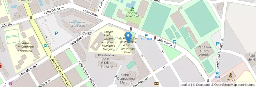Mapa de ubicacion de Centro de Formación de Personas Adultas San Vicente Ferrer en 스페인, Comunitat Valenciana, Alacant / Alicante, L'Alacantí, Sant Vicent Del Raspeig / San Vicente Del Raspeig.