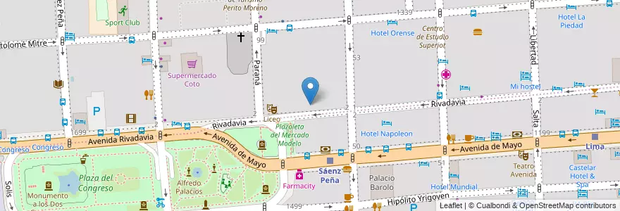 Mapa de ubicacion de Centro de Formación Profesional 10 Raúl Scalabrini Ortiz (anexo) - SEC, San Nicolas en 阿根廷, Ciudad Autónoma De Buenos Aires, Comuna 1, 布宜诺斯艾利斯.