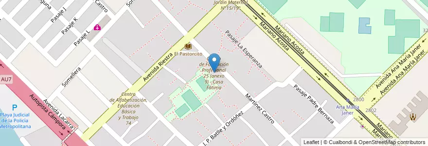 Mapa de ubicacion de Centro de Formación Profesional 25 (anexo 9) - Casa Fátima, Villa Soldati en アルゼンチン, Ciudad Autónoma De Buenos Aires, ブエノスアイレス, Comuna 8.