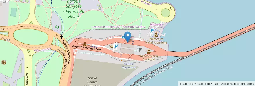 Mapa de ubicacion de Centro de Frontera. Aduana y Migraciones en آرژانتین, Misiones, Departamento Capital, Municipio De Posadas.